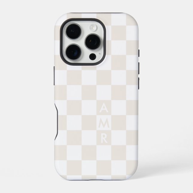 Monogram Cream White Checkered Pattern Iphone Case (Back)