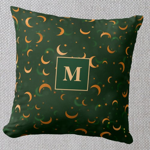Monogram Crescent Moons  Stars Bokeh Pattern Throw Pillow