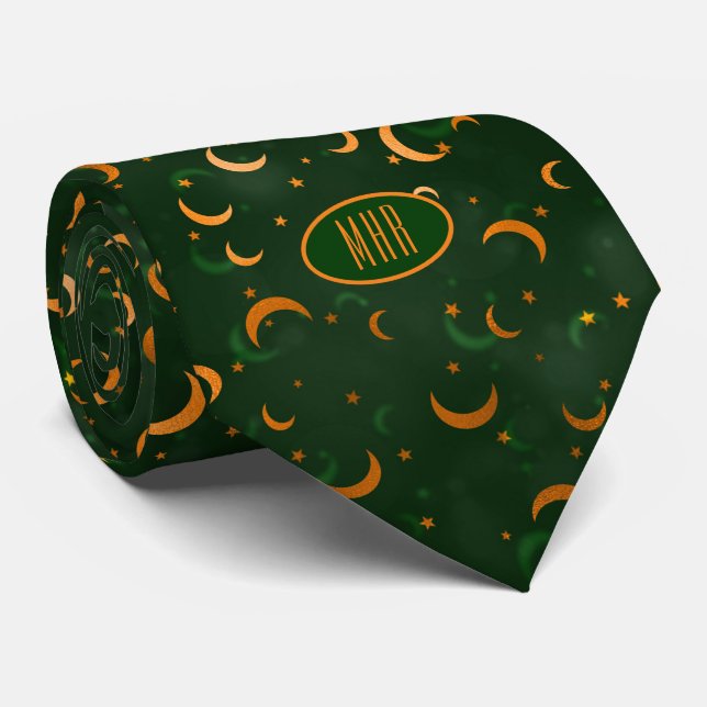 Monogram, Crescent Moons & Stars Halloween Necktie (Rolled)