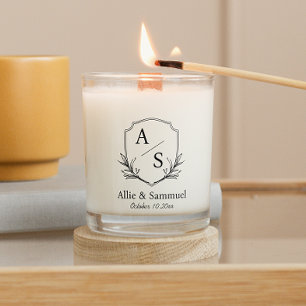 Monogram Crest Black And White Elegant Initials Scented Candle
