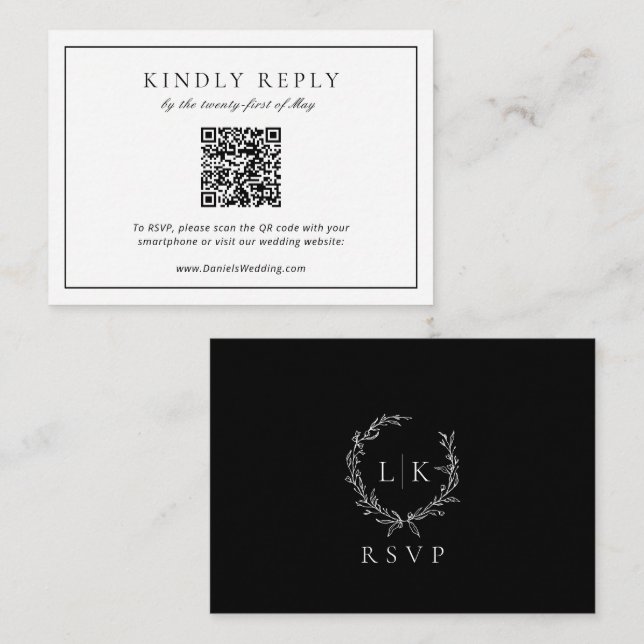 Monogram Crest Black White RSVP Wedding Enclosure Card (Front/Back)