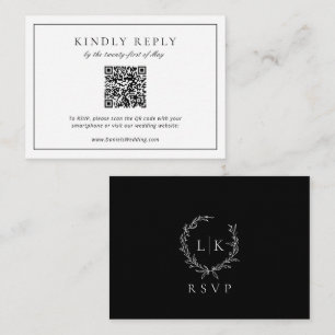 Monogram Crest Black White RSVP Wedding Enclosure Card