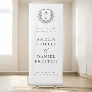 Monogram Crest Black White Wedding Welcome Sign