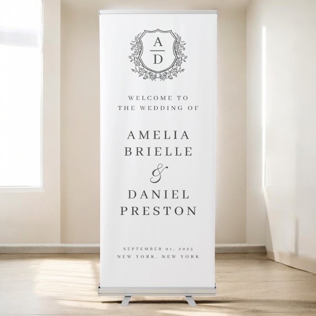 Monogram Crest Black White Wedding Welcome Sign (Creator Uploaded)