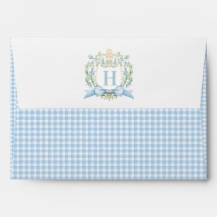 Monogram Crest Blue Gingham Envelope