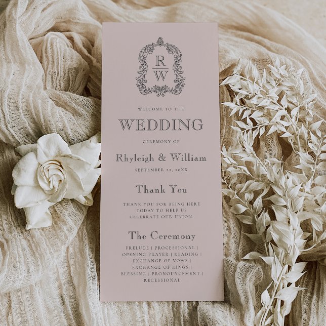 Monogram Crest Blush Pink Wedding Program (Creator Uploaded)