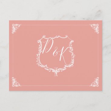 Monogram Crest Blush Wedding rsvp Postcard