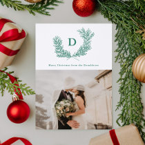 Monogram Crest Christmas Wreath Letterpress Photo Cards