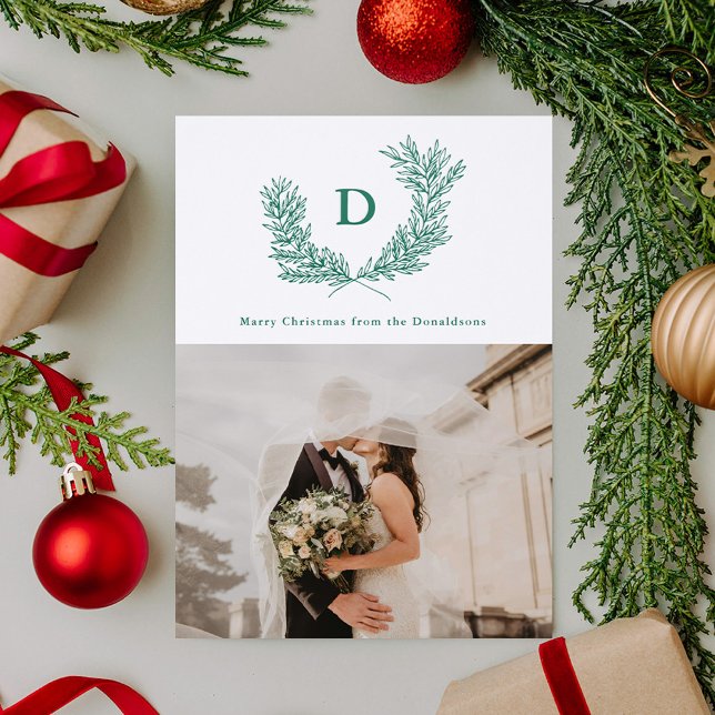 Monogram Crest Christmas Wreath Letterpress Photo Cards (Monogram Crest Christmas Wreath Letterpress Photo Cards)