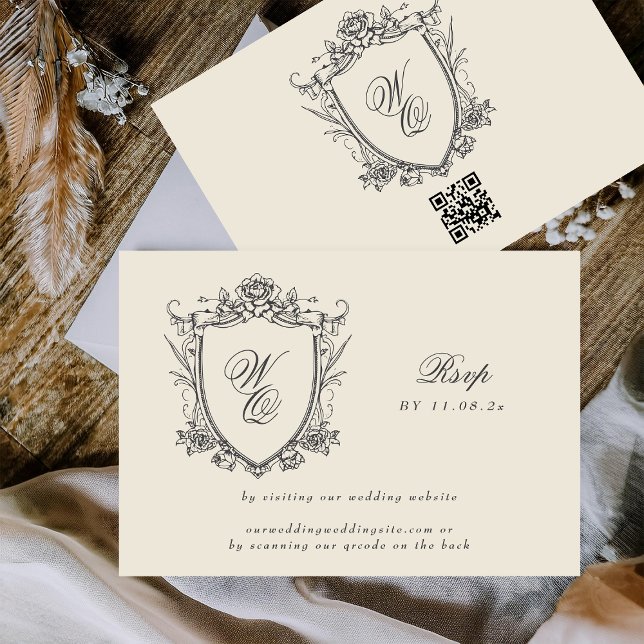 Monogram Crest Classic QR CODE Wedding Website RSVP Card (Creator Uploaded)
