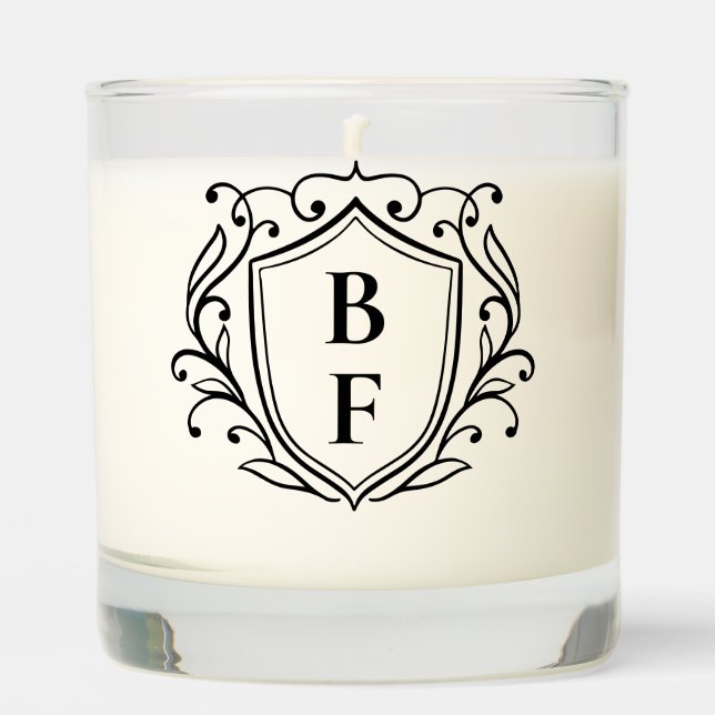 Monogram Crest Couples Initials Wedding Scented Candle (Front)