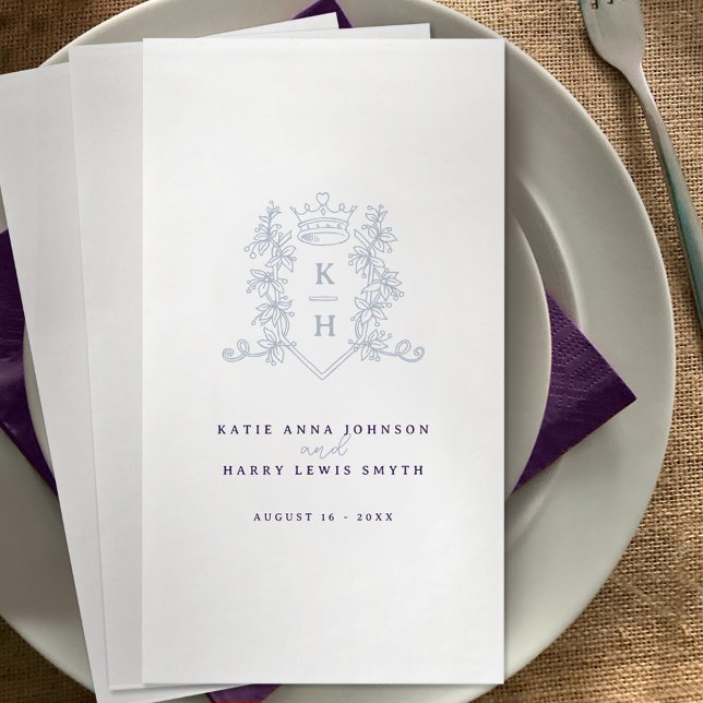 Monogram crest crown white silver purple wedding  paper guest towels (Creator Uploaded)