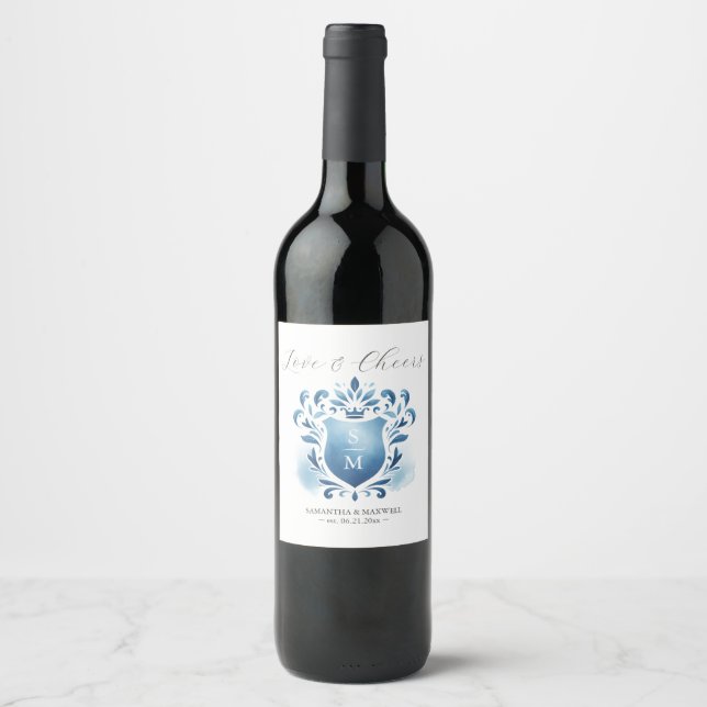 Monogram Crest Custom Wine Bottle Labels (Front)
