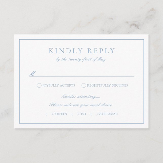 Monogram Crest Dusty Blue RSVP Wedding Enclosure Card (Front)