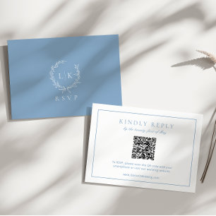 Monogram Crest Dusty Blue RSVP Wedding Enclosure Card