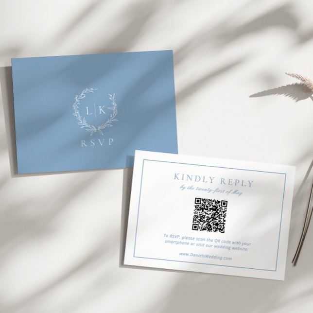 Monogram Crest Dusty Blue RSVP Wedding Enclosure Card (Creator Uploaded)