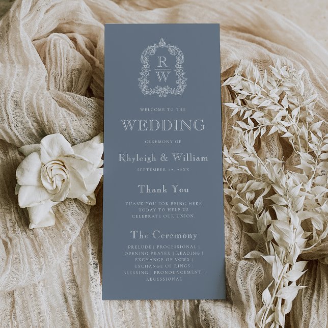 Monogram Crest Dusty Blue Wedding Program (Creator Uploaded)
