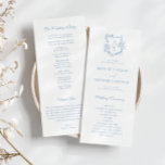 Monogram Crest Dusty Blue Wedding Program Card<br><div class="desc">Elegant floral crest dusty blue monogram wedding program.</div>