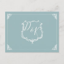 Monogram Crest Dusty blue Wedding rsvp Postcard