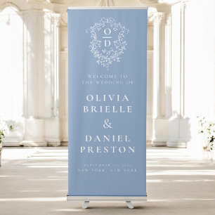 Monogram Crest Dusty Blue Wedding Welcome Sign