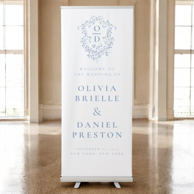 Monogram Crest Dusty Blue Wedding Welcome Sign (Creator Uploaded)