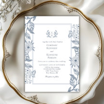 Monogram Crest Elegant French Blue Wedding