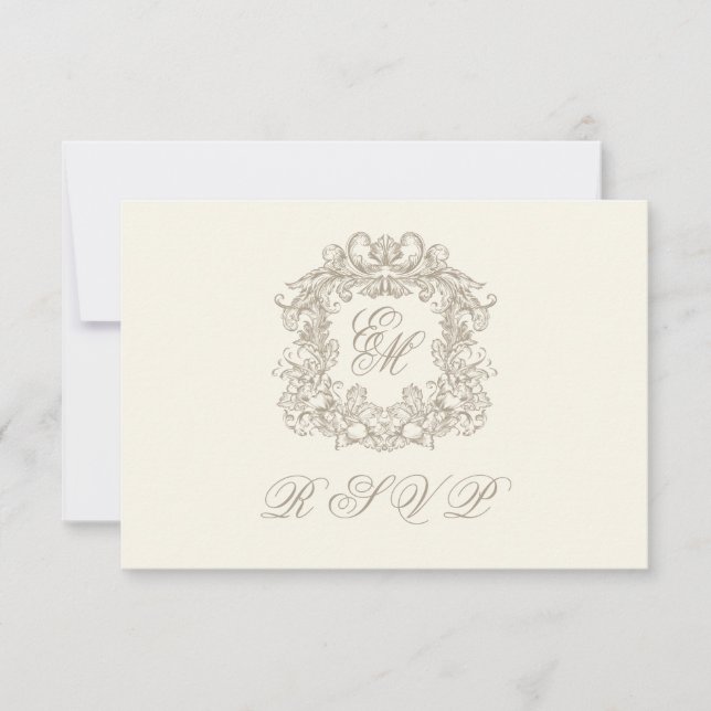 Monogram Crest Elegant Ivory Menu Wedding (Front)