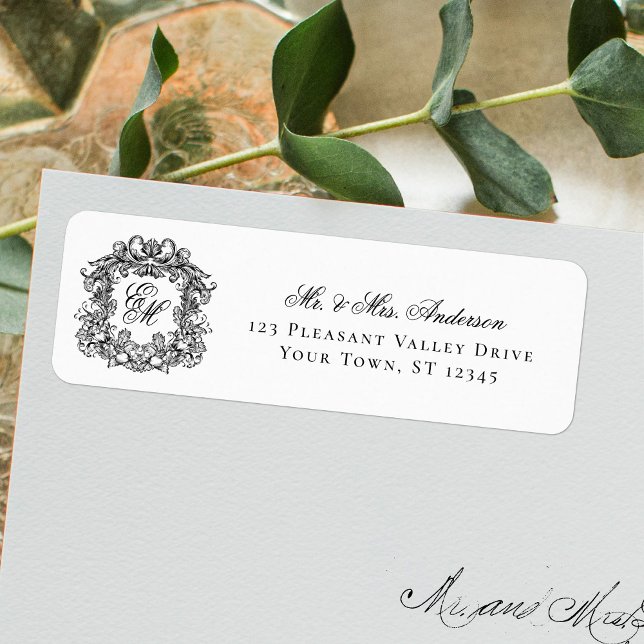 Monogram Crest Elegant Wedding Return Address Label (Creator Uploaded)