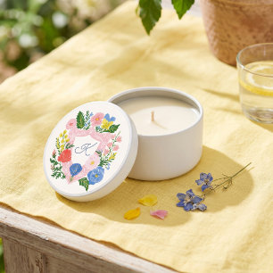 Monogram Crest Flowers Garden Bridal Shower Mini Candle Favors