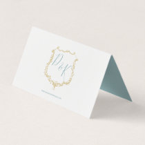 Monogram Crest Gold  blue Wedding Place Cards