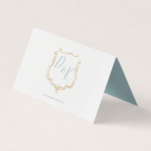 Monogram Crest Gold  blue Wedding Place Cards