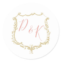 Monogram Crest Gold Blush Wedding Classic Round Sticker