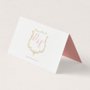 Monogram Crest Gold Blush Wedding Place Cards