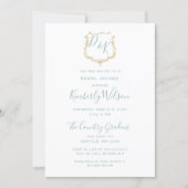 Monogram Crest Gold Dusty blue Bridal Shower Invitation (Front)