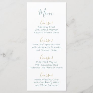Monogram Crest Gold Dusty blue Wedding menu