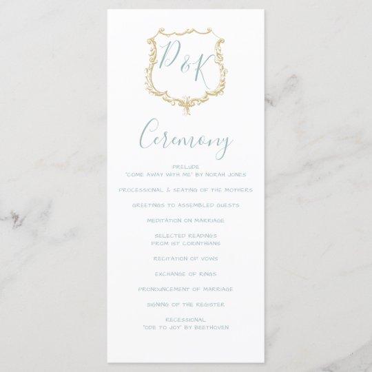 Monogram Crest Gold Dusty Blue Wedding Programs Zazzle Com