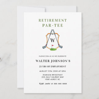 Monogram Crest Golf Themed Retirement Party Invitation