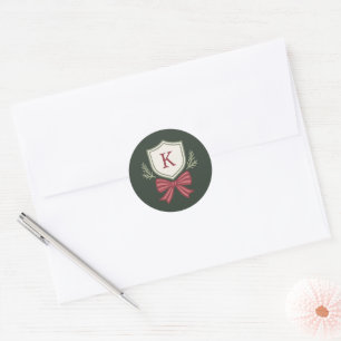 Monogram Crest Green Red Christmas Envelope Seals