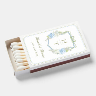 Monogram Crest Hydrangea Wedding Matchboxes