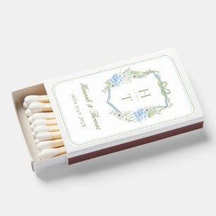 Monogram Crest Hydrangea Wedding Matchboxes