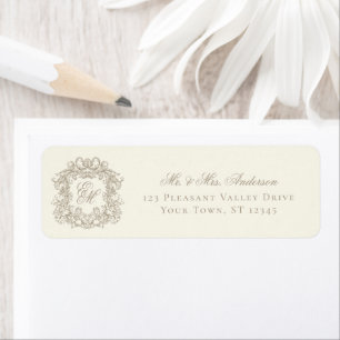 Monogram Crest Ivory Wedding Return Address Label