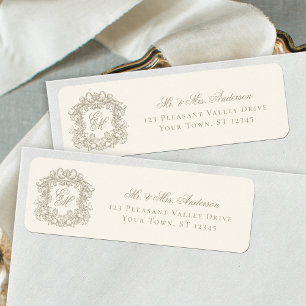 Monogram Crest Ivory Wedding Return Address Label