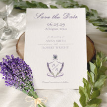 Monogram Crest Lavender Elegant Script Wedding