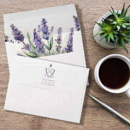 Monogram Crest Lavender Elegant Wedding Envelope