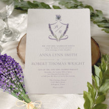 Monogram Crest Lavender Elegant Wedding Invitation