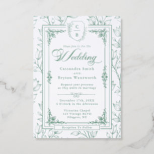 Monogram Crest Letterpress Wedding Invitation