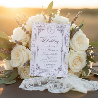 Monogram Crest Letterpress Wedding Invitation