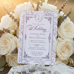 Monogram Crest Letterpress Wedding Invitation