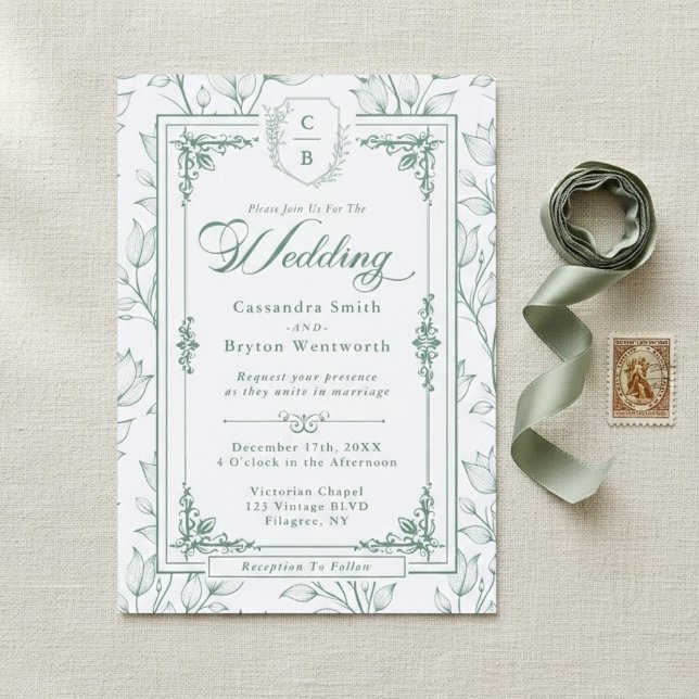 Monogram Crest Letterpress Wedding Invitation (Creator Uploaded)