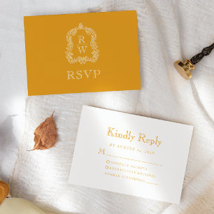 Monogram Crest Marigold Yellow Wedding RSVP Card